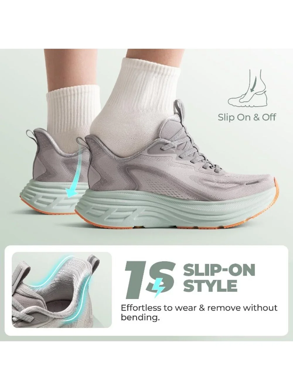 Women's Grey Running Shoes Slip On Pull On Round Toe Athletic Tennis Sneakers